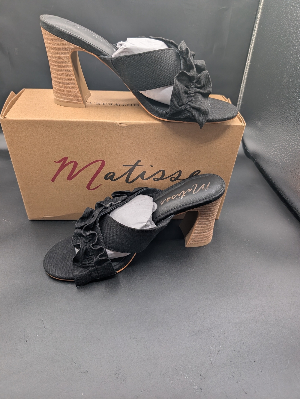 Matisse Black Ruffle Slide Block Heel - Picture 2 of 4